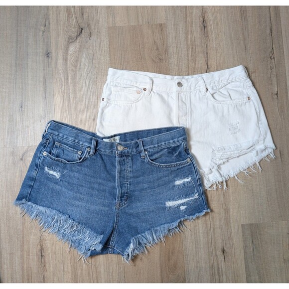 Free People Pants - Free People We The Free Size 31 Cut Off Denim Shorts Button Fly Cotton Lot Of 2